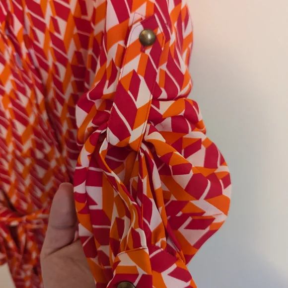 EUC Banana Republic Womens Small 4 Petite Geometric Pink orange Shirt Dress - Picture 5 of 9